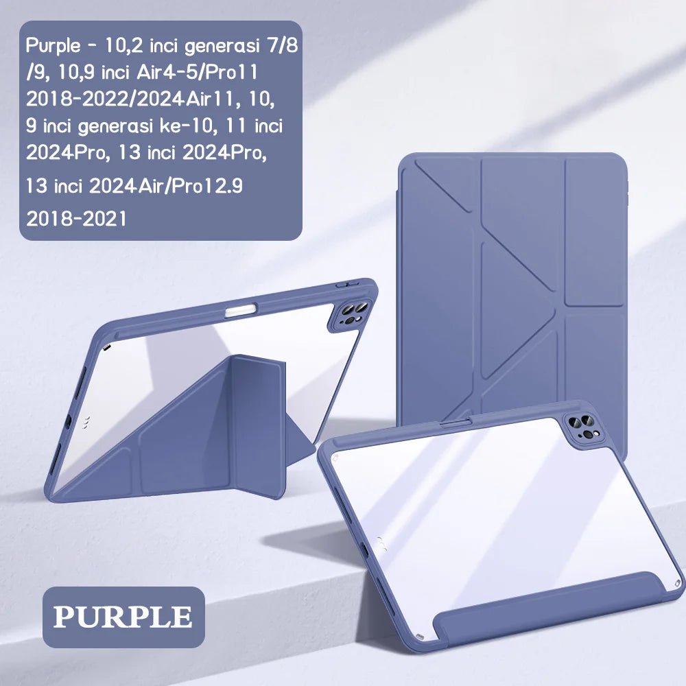 For 2024 iPad Case Air 11/13 M2 Pro 11/13 M4 for iPad Air 4 Air 5 Pro 11/12.9 iPad 5/6/7/8/9/10th Acrylic Clear Y-Fold Stand