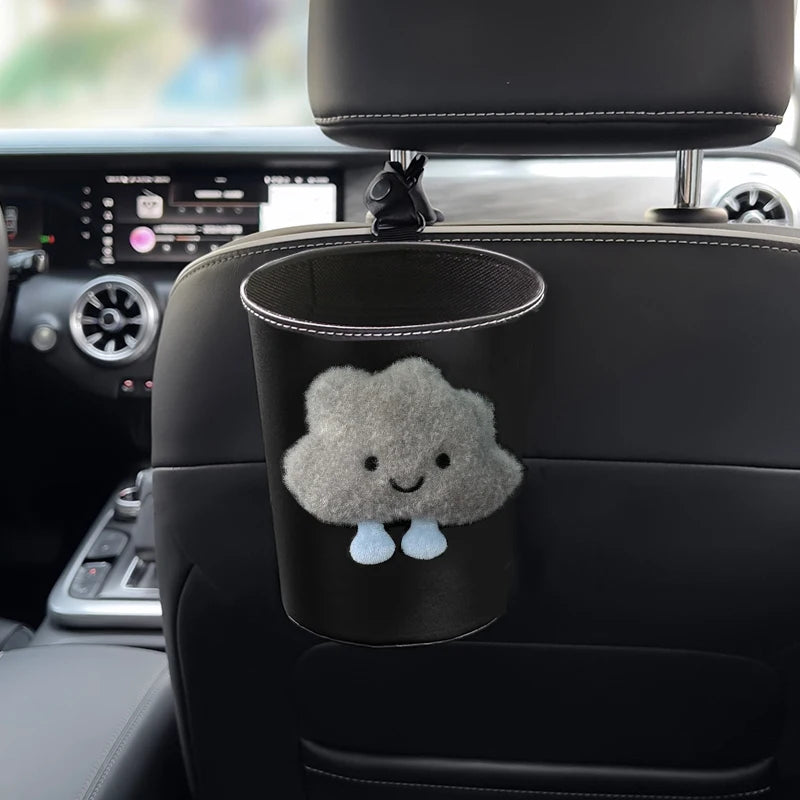 PU Leather Car Trash Bin Can Cute Cartoon Cloud Auto Back Seat Headrest Mini Organizer Rubbish Bag Garbage Air Vent Storage Box