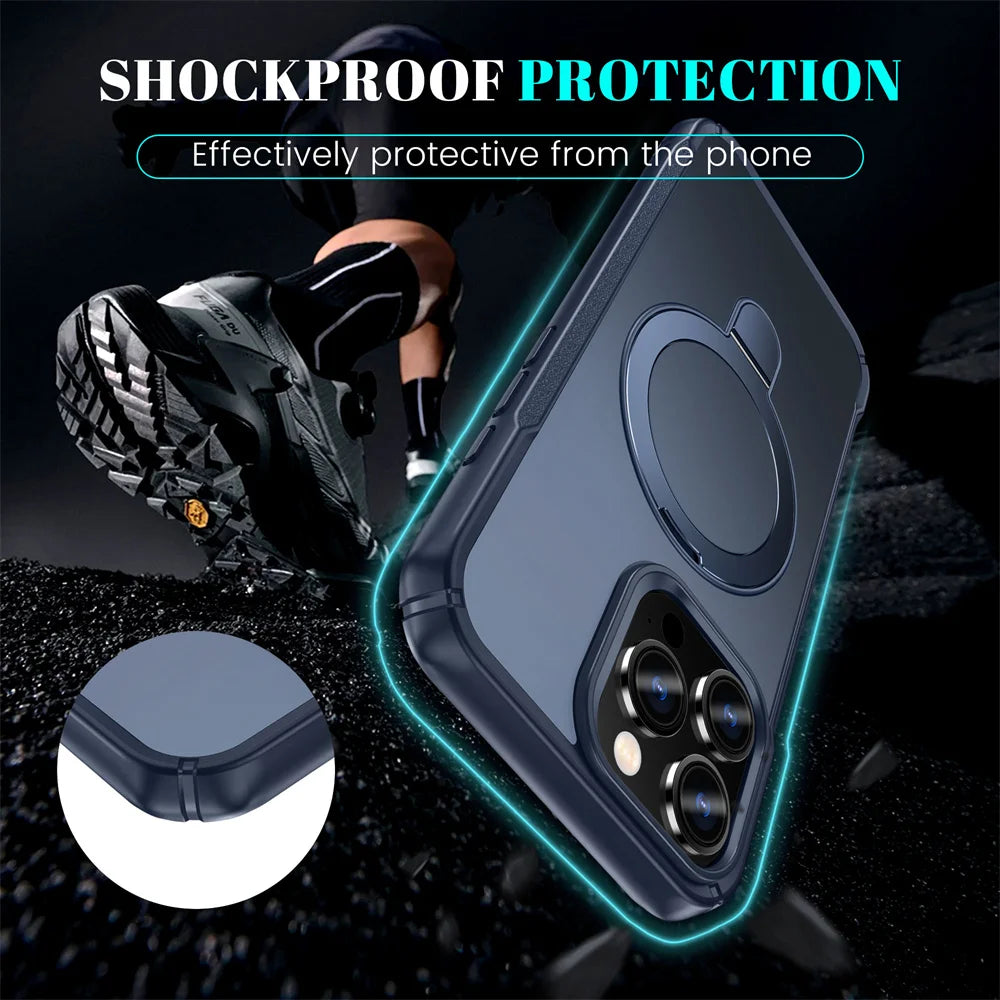 For Magsafe Wireless Charge Fold Magnetic Stand Phone Case For iPhone 15 16 17 18 Pro Max 16E 14 13 12 11 Anti-slip Bumper Cover
