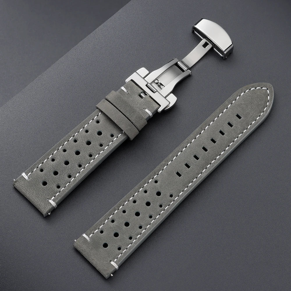 18/19/20/21/22/24mm Vintage Cowhide Watch Strap Brown Black Top-Grain Leather Watch Band Quick Relase Butterfly Buckle Bracelet