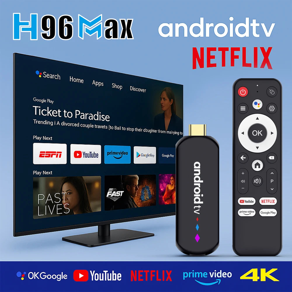 Amlogic S905l3 Android 14.0 H96 Max TV Stick Quad Core 4K Video WiFi Voice Assistant Remote 2GB 16GB Media Player Smart TV Box