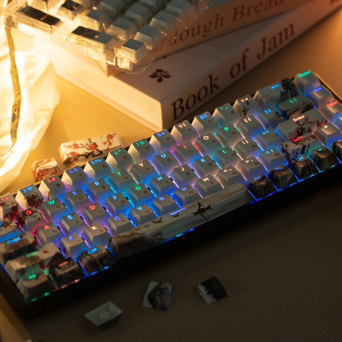Plum Blossom Japanese RGB Backlit Keycaps 5 Sides Dye Sublimation PBT Keycaps Cherry Profile for MX Switches Gaming Keyboard