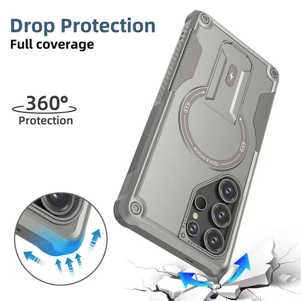 Holder Magnetic Phone Case for Samsung Galaxy S25 FE S26 Ultra S24 Plus A07 A17 A36 A16 A56 Wireless Charging Shockproof Cover