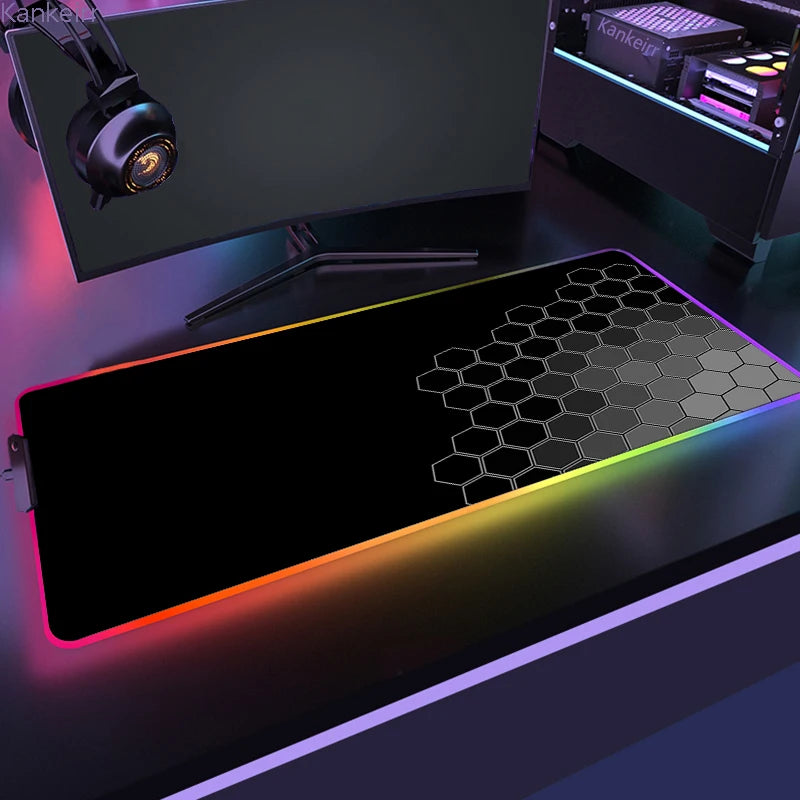 RGB Hexagonal Mouse Pad 900x350 LED Gaming Anime Geometric Luminous Anti-skid Computer Offices Cool Mousepad Desk Mat Laptop Rug
