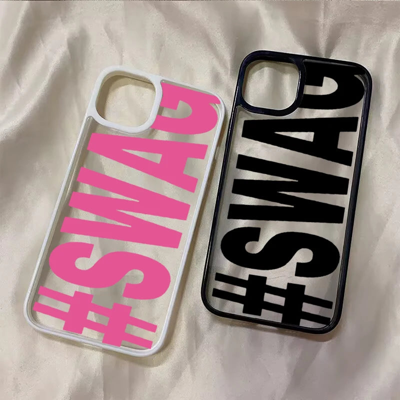 SWAG Bold Letter Phone Case for iPhone 16 15 Pro Max 14 13 11 12 Pro Max 17Air 16E X XR XS Max 7 8 Plus SE 2022 Shockproof Cover