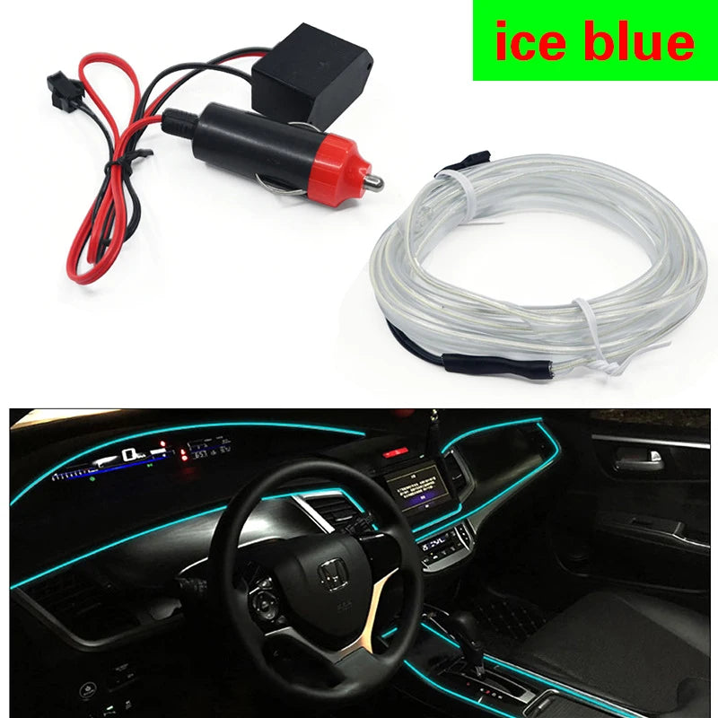 HQ 12V Universal LED Car Ambient Lamp Car Interior Decoration Light Cold Light Strips Waterproof Dashboard Console Lamp1/3/5M