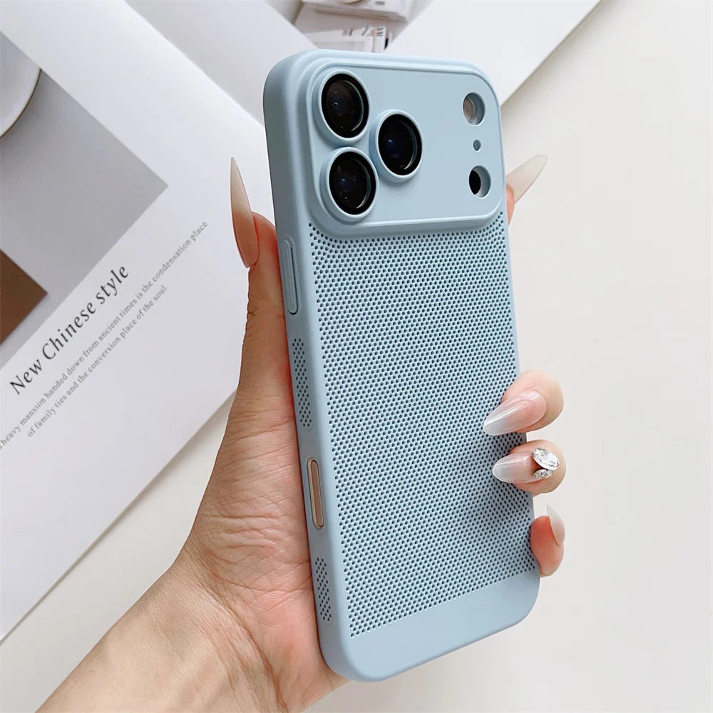 Cooling Phone Case with Full Camera Lens Protection For iPhone 17 Air 16e 16 15 14 Pro Max Plus Shockproof PC Back Cover
