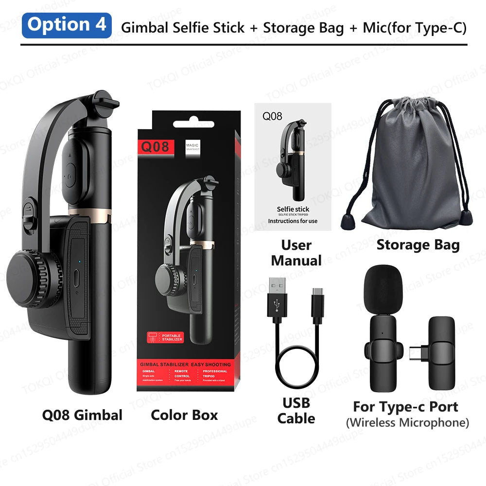 Q08 Handheld Gimbal Stabilizer Portable Selfie Stick with Bluetooth Remote for Samsung Xiaomi Smartphone iPhone Shooting Vlog