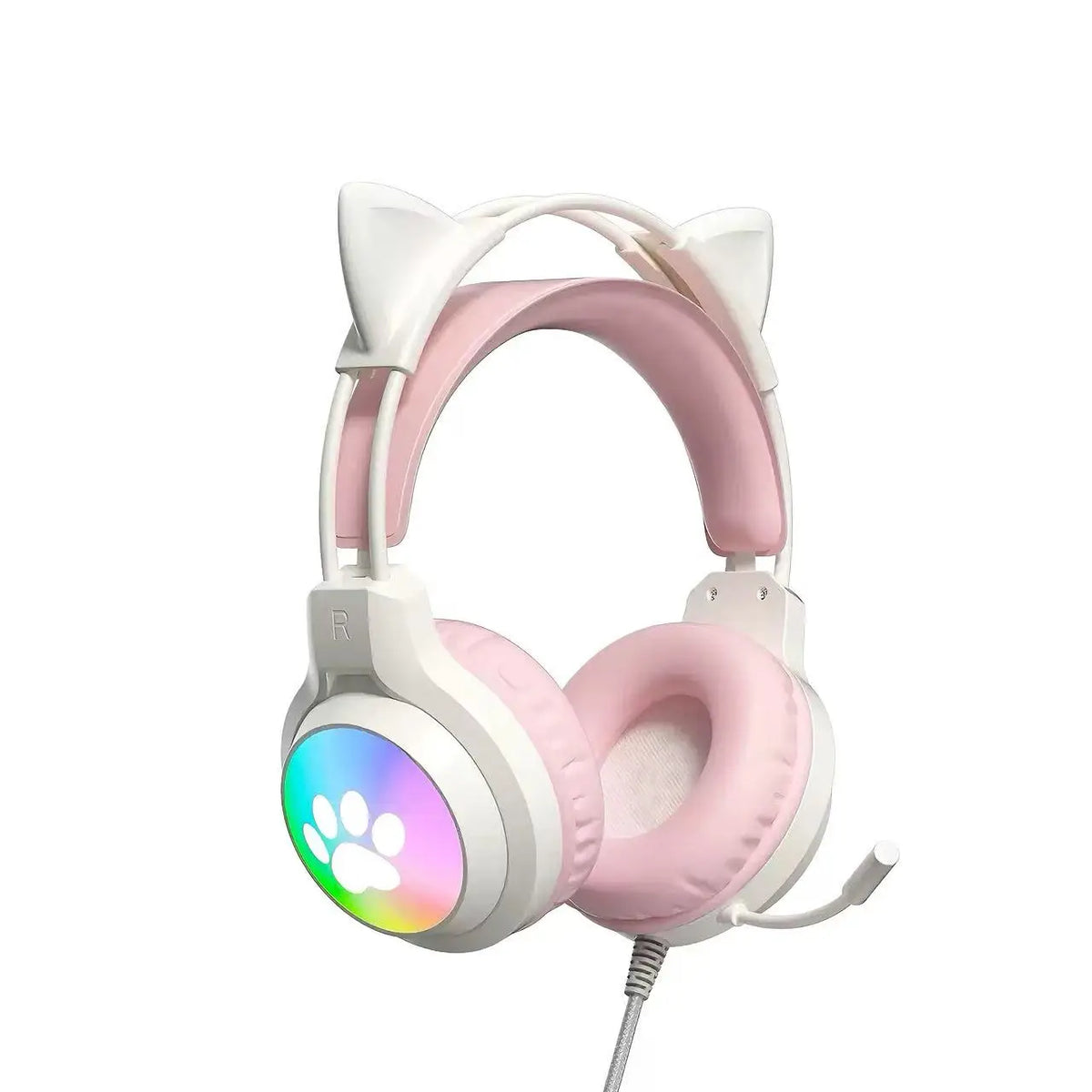 SOYTO Wired Cat Ear Headphones RGB LED Light Up Gaming Headset 3D Deep Bass Stereo Headphones with Mic for PC Laptop Girls