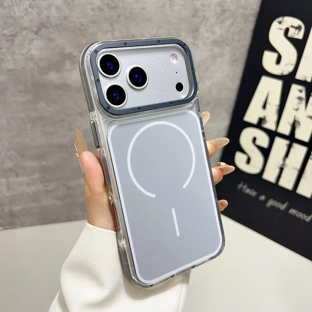 Luxury Two Tone Border Transparent Strong Magnetic Case for IPhone 17 Pro Max Air 16 Plus 15 14 13 12 11 for Magsafe Back Cover