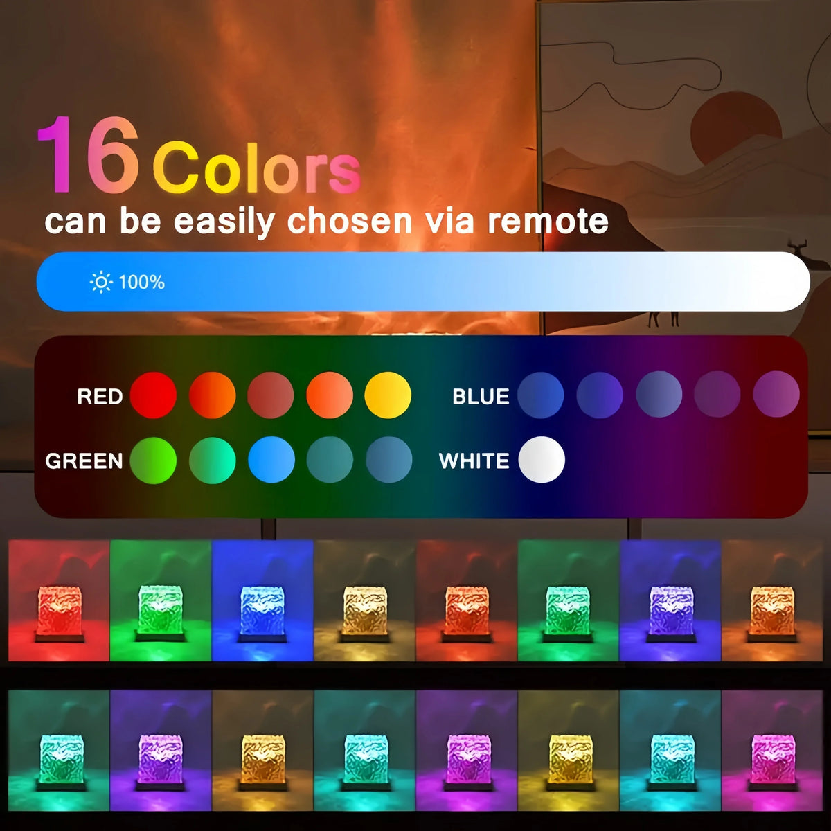 16 Colors Water Ripple Projector Dynamic Rotating LED Night Light with Remote Dimming Family Bedroom Romantic Ocean Decor Lamp