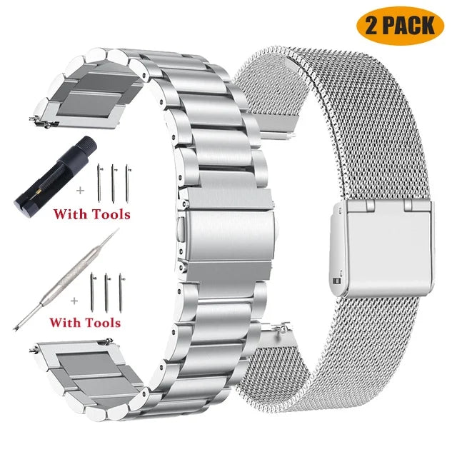 18mm 20mm 22mm 24mm Width Quick Release Full Stainless Steel Watchband Wristwatch Universal Flat Head Watch Strap Accessories