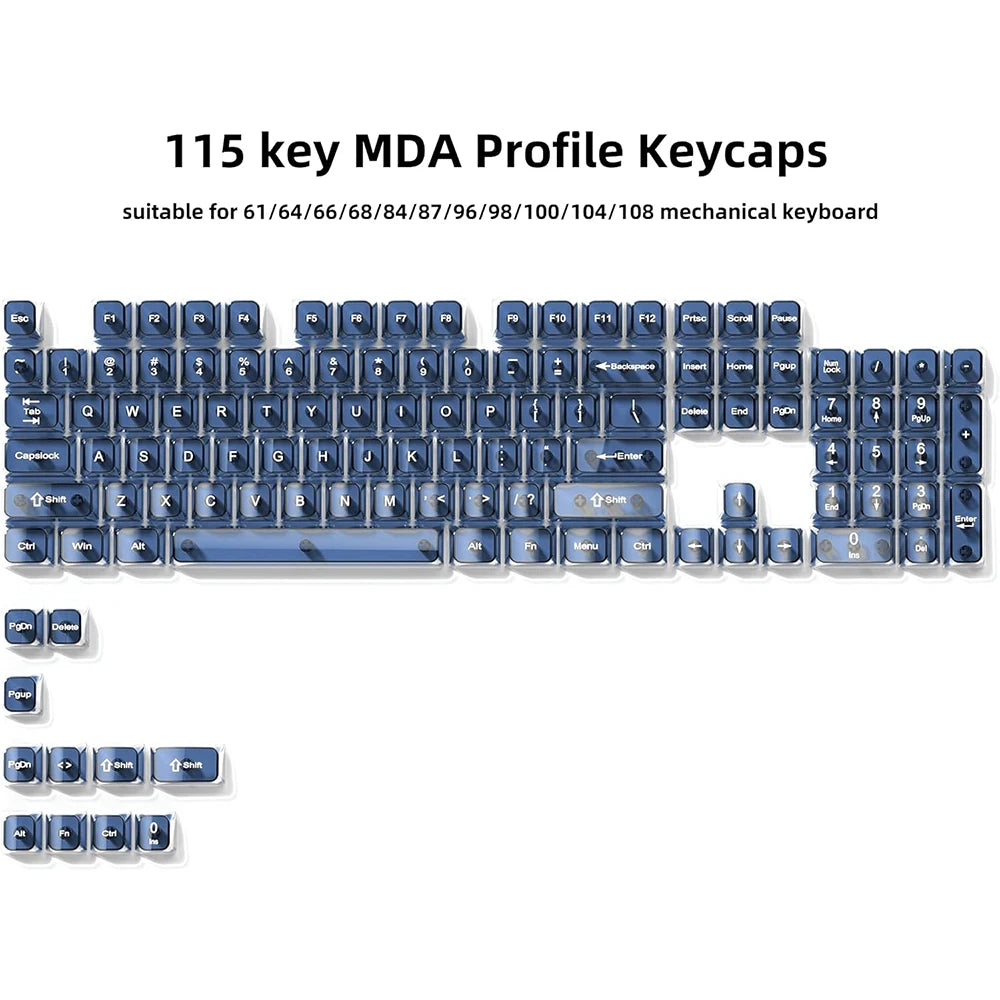 115 Keys Semi-transparent RGB Backlit PC Keycaps MDA Profile Foggy Pink UV-print Keycaps for Cherry Gateron MX Switches Keyboard