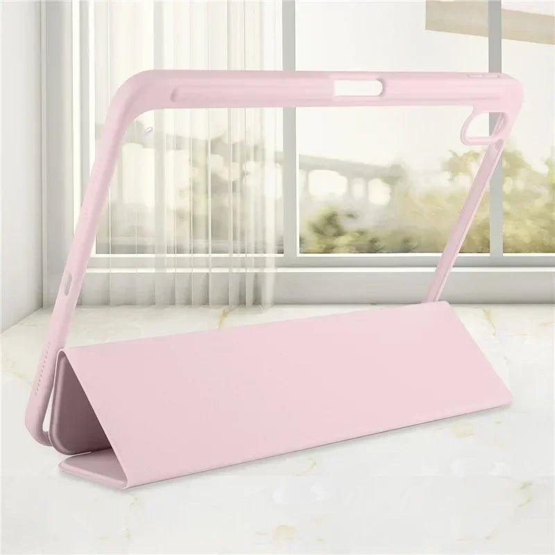 For iPad 10th Gen Case with Pen Holder Trifold Acrylic Clear Back Hard Cover For iPad 10.2 9.7 Air 11 5 4 iPad 11 A16 10 9 Case