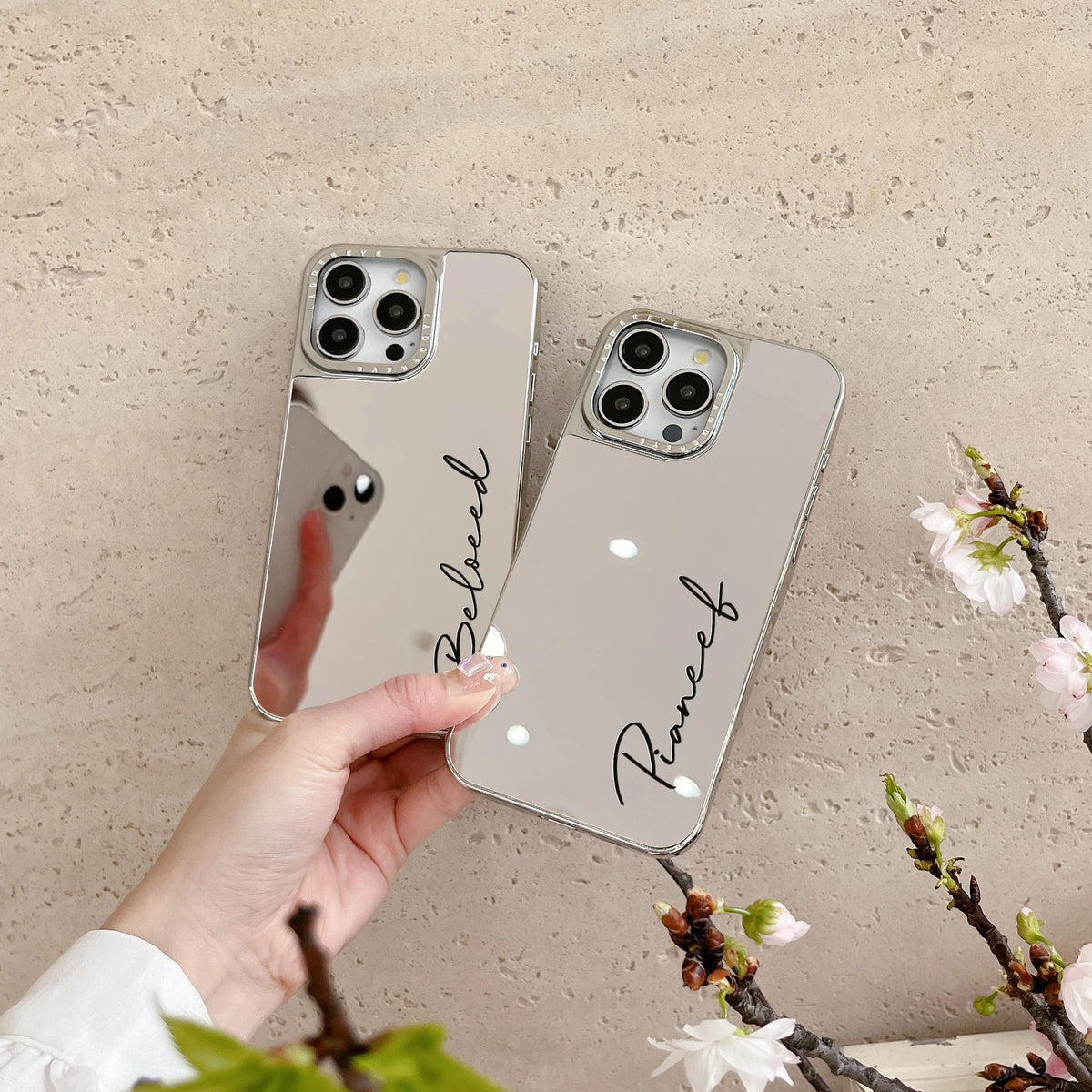 Personalized Customized Name Case For iPhone 18 17 16 15 14 13 12 11 Pro Max Plus Plating Makeup Mirror Pattern Cover 16 Pro