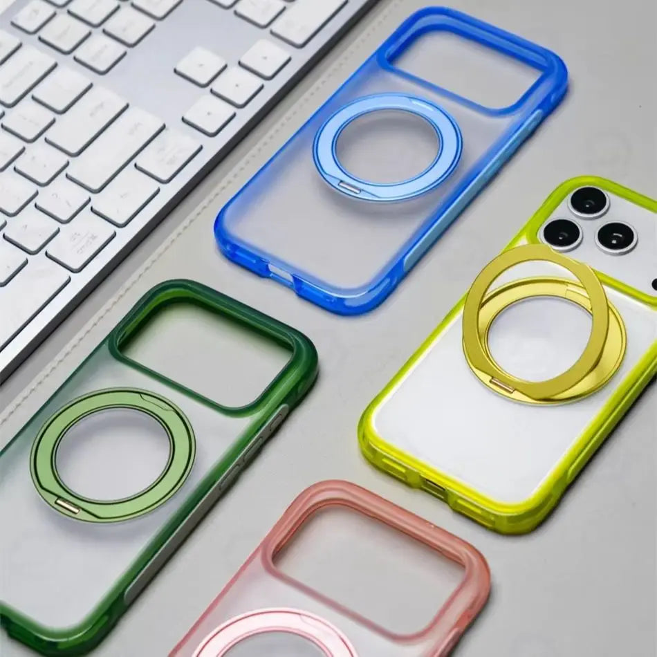 For Magsafe Anti-knock Airbag Matte Translucent Case For iPhone 16 17 18 Pro Max Rotate Magnetic Bracket Shockproof Armor Cover
