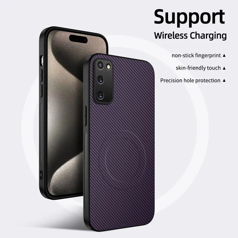 Carbon Fiber Texture Wireless Charging Magnetic Case For Samsung Galaxy S20 FE S20FE S20 Plus Ultra 5G ShockProof Phone Cover