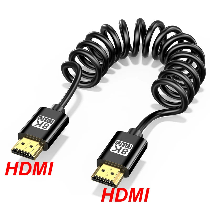 1M 8K@60HZ UHD Cable High Speed HDMI-compatible Mini/Micro HDMI-compatible Coiled Cord for HDTV Laptop PC PS4 Camera DV Monitor