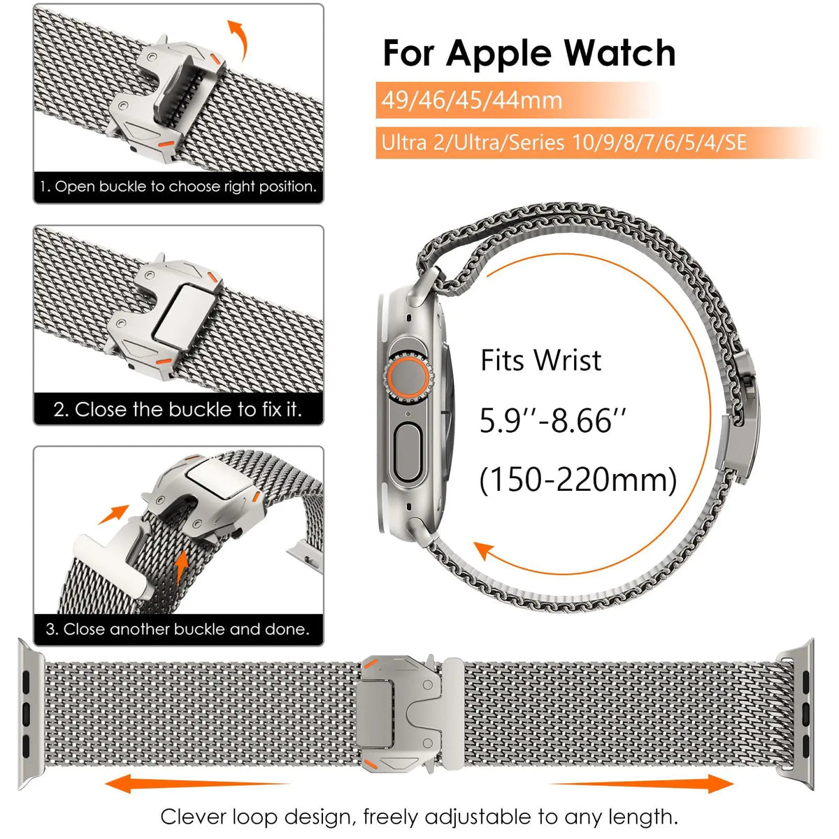 Milanese Loop For Apple Watch Band Ultra 3 49mm 46mm 45mm 44mm 42mm Stainless Steel Metal Strap for iWatch Series11 10 9 8 7 6 5