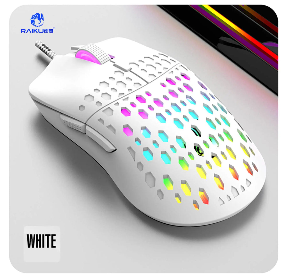 RAIKU G701 Wired 6 Keys Mouse Colorful Lighting Gaming and Office For Microsoft Windows and Apple IOS System