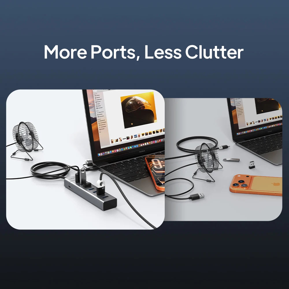 CABLETIME 7 IN 1 USB A Hub USB C HUB USB 3.0 5Gbps Fast Data Transfer Aluminum Durable Shell for Laptop Mac TV Hard Drive C HUB