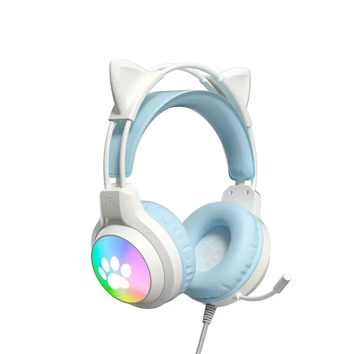 SOYTO Wired Cat Ear Headphones RGB LED Light Up Gaming Headset 3D Deep Bass Stereo Headphones with Mic for PC Laptop Girls