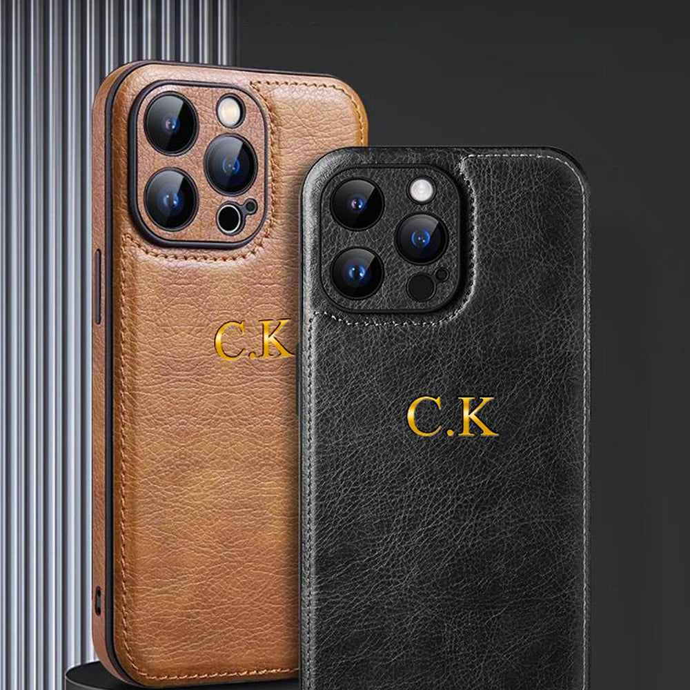 Personalized Name Classic Leather Case For iPhone18 17 16 15 14 13 12 11 Pro Max 17Air Luxury Customized Initials Engraved Cover