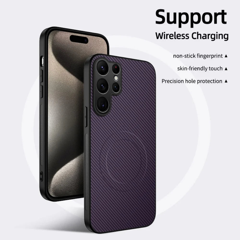 Luxury Matte Carbon Fiber Magnetic For Magsafe Armor Phone Case Samsung S26 Ultra S25 S24 FE S23 S22 Plus S21 S20 FE A56 A36 A26