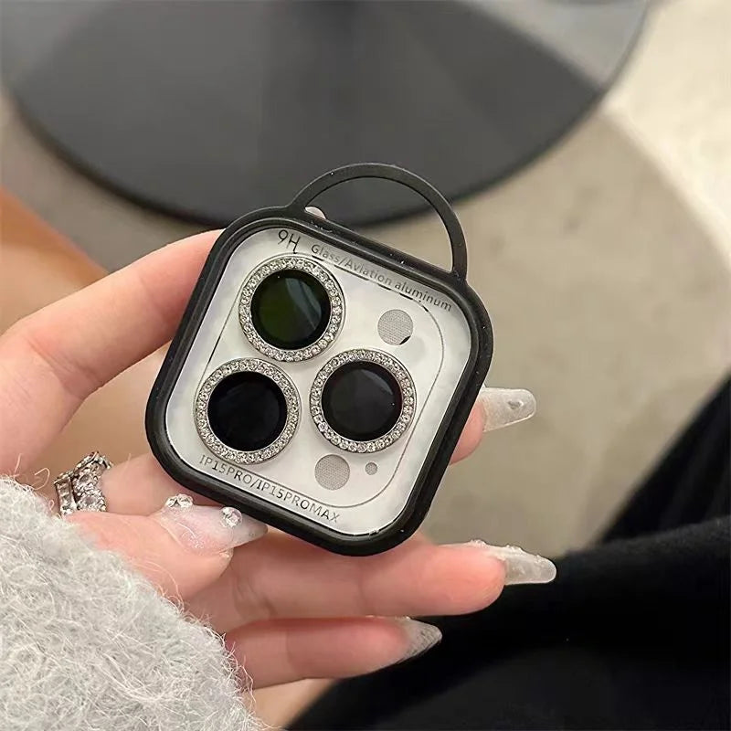 3-2Pcs Luxury Diamond Camera Protector For IPhone 17 promax 16 15 14 13 12 Pro Max Glitter Ring Lens Glass Back Lens Cap Shinny