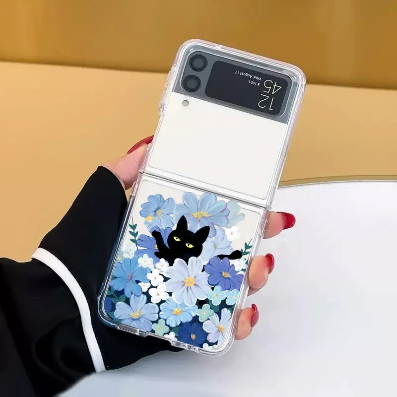 Retro Painting Van-Gogh Black Cat Case for Samsung Galaxy Z Flip 6 ZFlip7 Transaprent Cover for Samsung ZFlip 8 5 4 3 Fundas