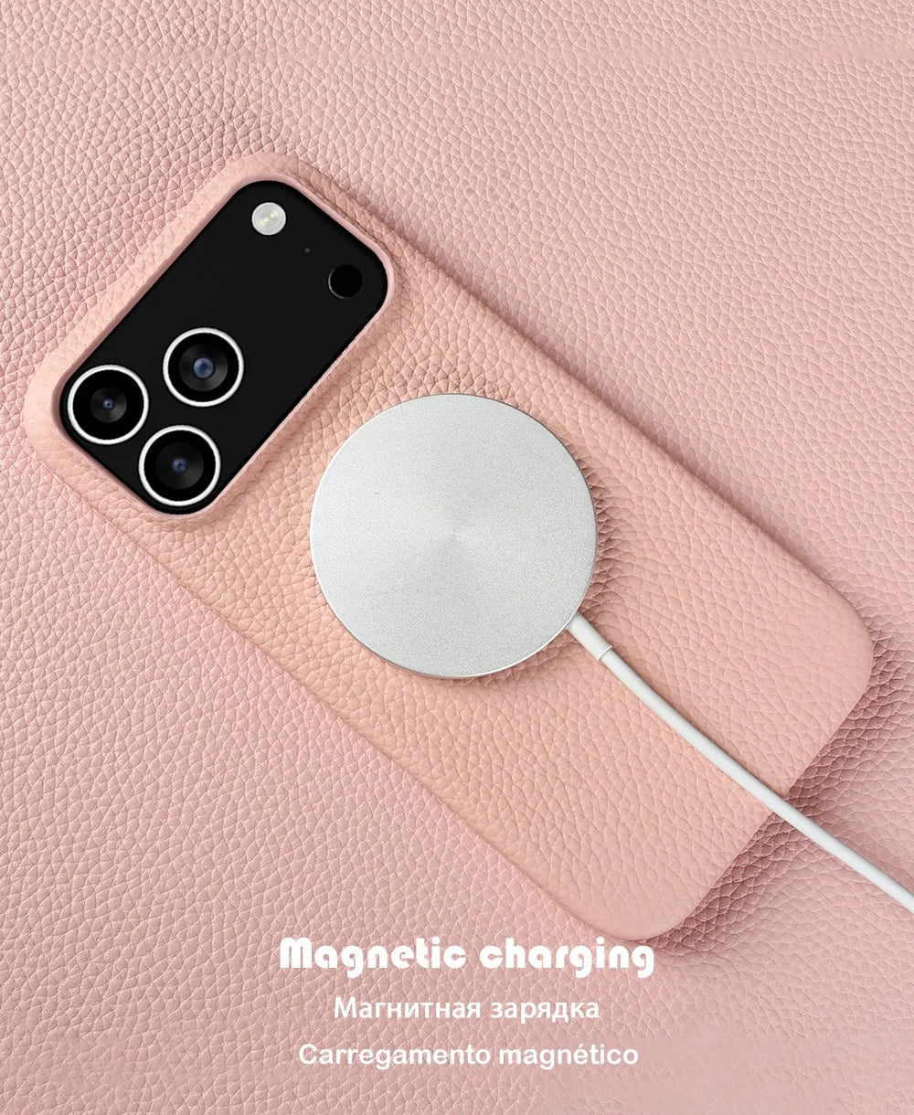 Luxury Magnetic Genuine Leather Case For iphone 17 Pro Max 16 15 14 13 12 11 for Magsafe Full Covered Phone Cases Back Cover