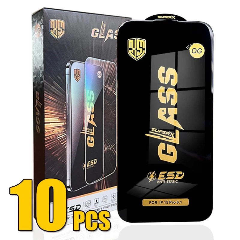 10pcs OG ESD Tempered Glass Anti Static Super Screen Protector Film For iPhone Duo 18 Pro Max 17 Air 17E 16 Plus 15 14 13