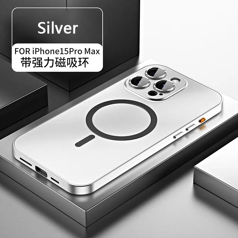 Aluminum Metal Frame Magnetic Case For iPhone 13 12 14 15 16 17 18 Pro Max For Magsafe Wireless Charging Lens Film PC Back Panel