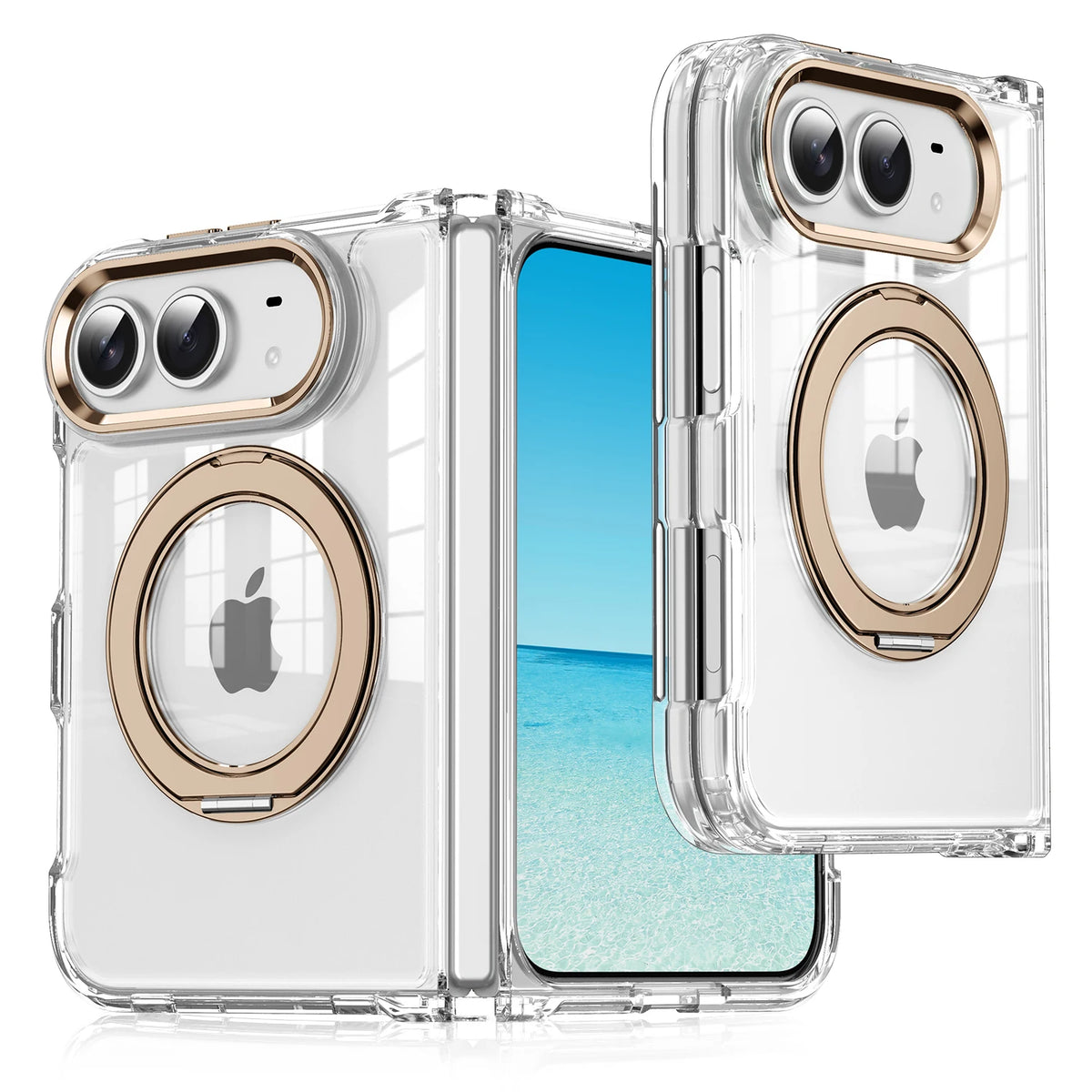 Case For Apple iPhone Duo For Foldable iPhone Duo For Magsafe With Magnetic 360 Adjustment Stand Protection Clear Acrylic Cover