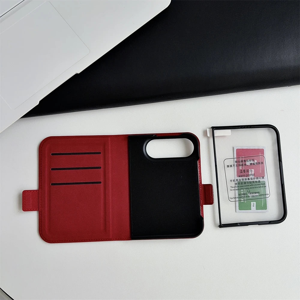 Wristband Bracket Phone Case For iPhone Duo 18 Fold Invisible Wristband Soft Card Holder Wallet Cover With Tempered Glass Case