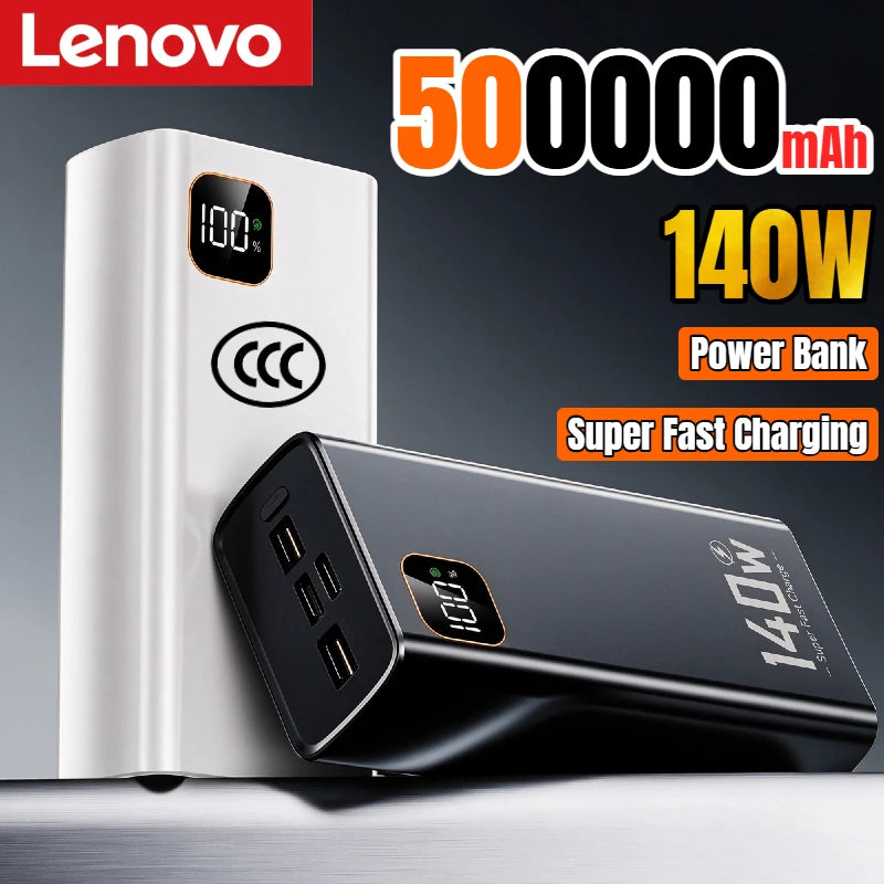 Lenovo 500000mAh 140W Power Bank CCC Certification Large Capacity Super Fast Charging Portable Charger for iPhone Samsung Huawei