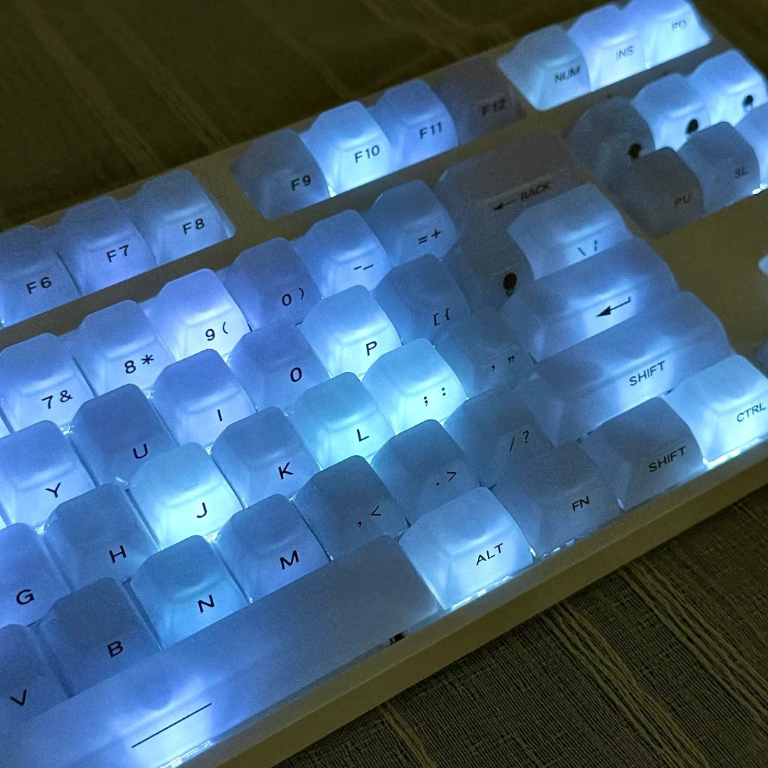Foggy Transparent Crystal PC Keycaps OEM Profile Creamy White Side Print RGB Backlit Keycaps 115 Keys for MX Switches Keyboard