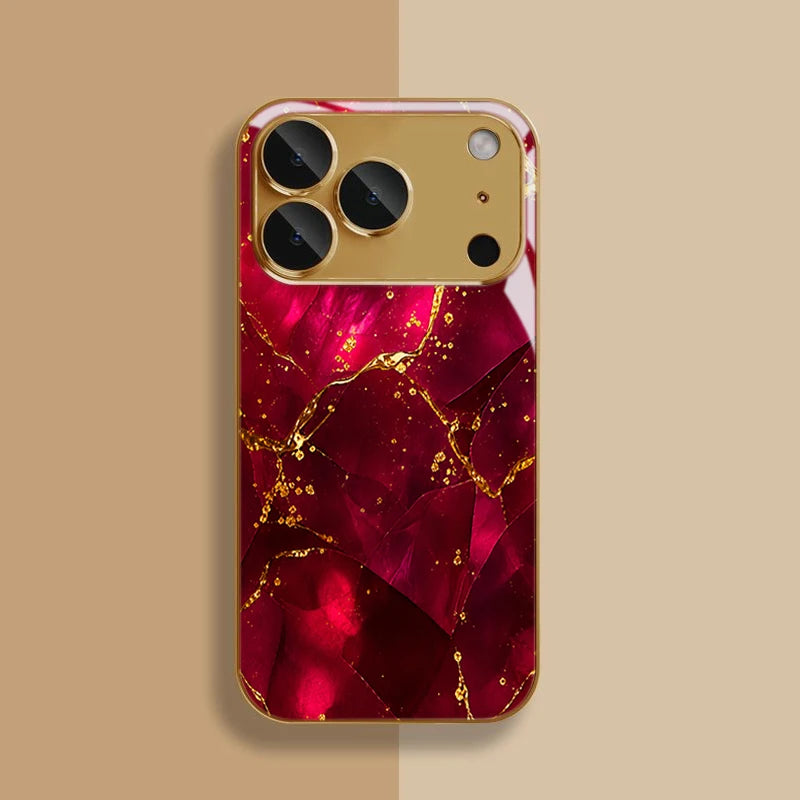 Crimson Crack Tempered Glass Phone Case For iPhone 17 Pro Max 16 15 14 Plus 11 12 13 Pro Max 16E 17Air Lens Protection Cover