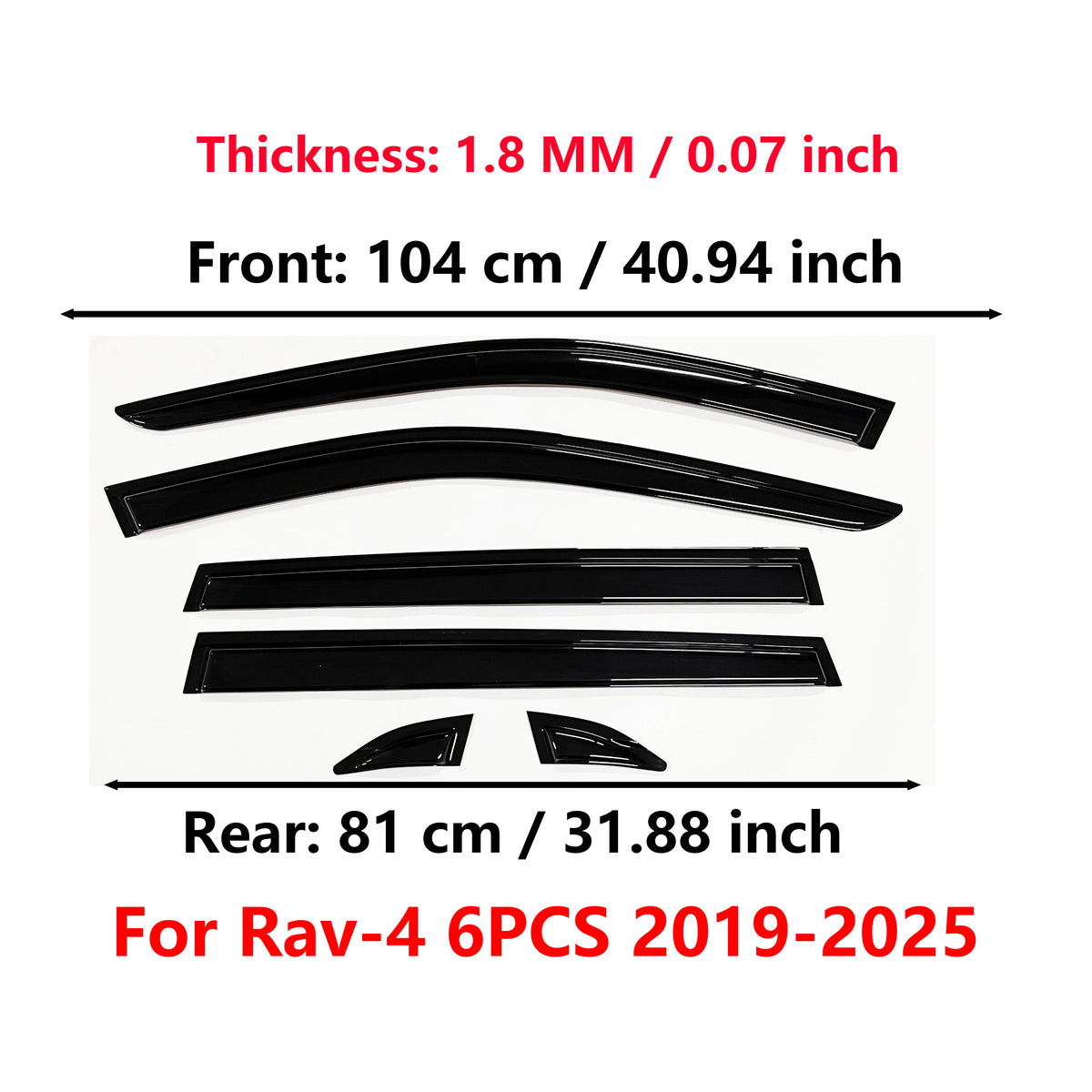Window Visor for Toyota Rav-4 Rav4 2019-2025 | 6pcs Rain Guard Wind Deflector | Car Weather Shield Accessory