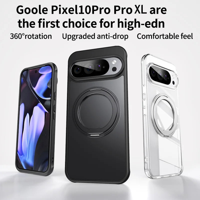 Transparent Phone Case for Google Pixel 10 Pro XL 9A 8A Protective Case Magnetic Rotate Bracket MagSafe Shock Proof Cover