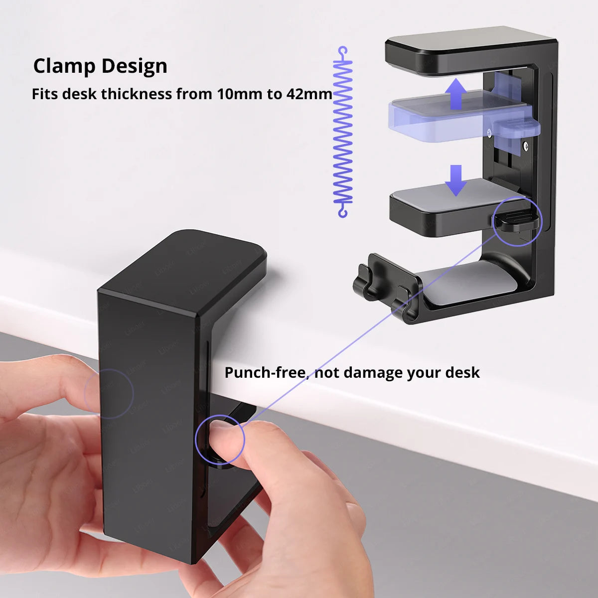 2-in-1 Controller Headphone Stand for Desk 2 Gamepad Hangers 360° Rotating Headset Holder Adjustable Clamp-on Under Desk Hook