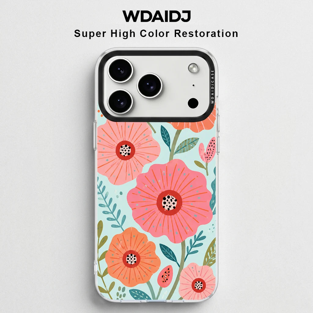 Whimsical Floral Illustration Anti Scratch Slim Phone Case For iPhone 13 14 15 16 17 Delicate Botanical Storybook Look