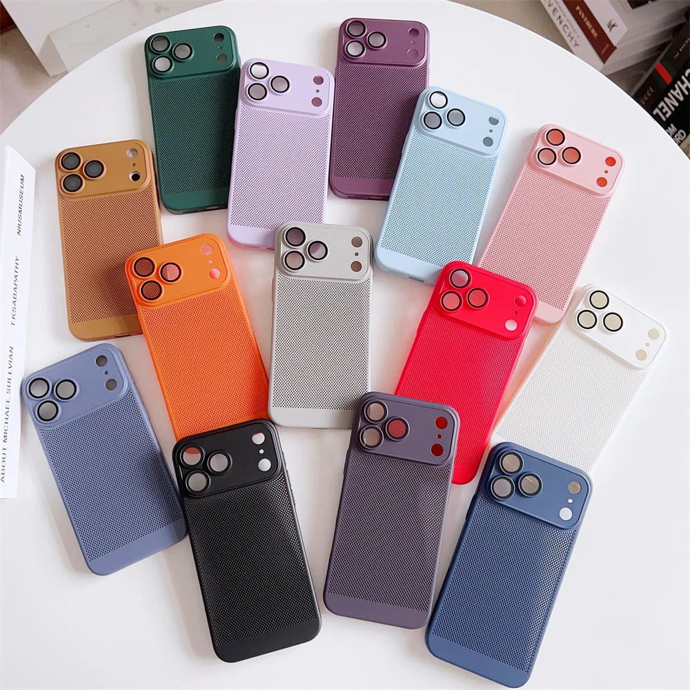 Cooling Phone Case with Full Camera Lens Protection For iPhone 17 Air 16e 16 15 14 Pro Max Plus Shockproof PC Back Cover