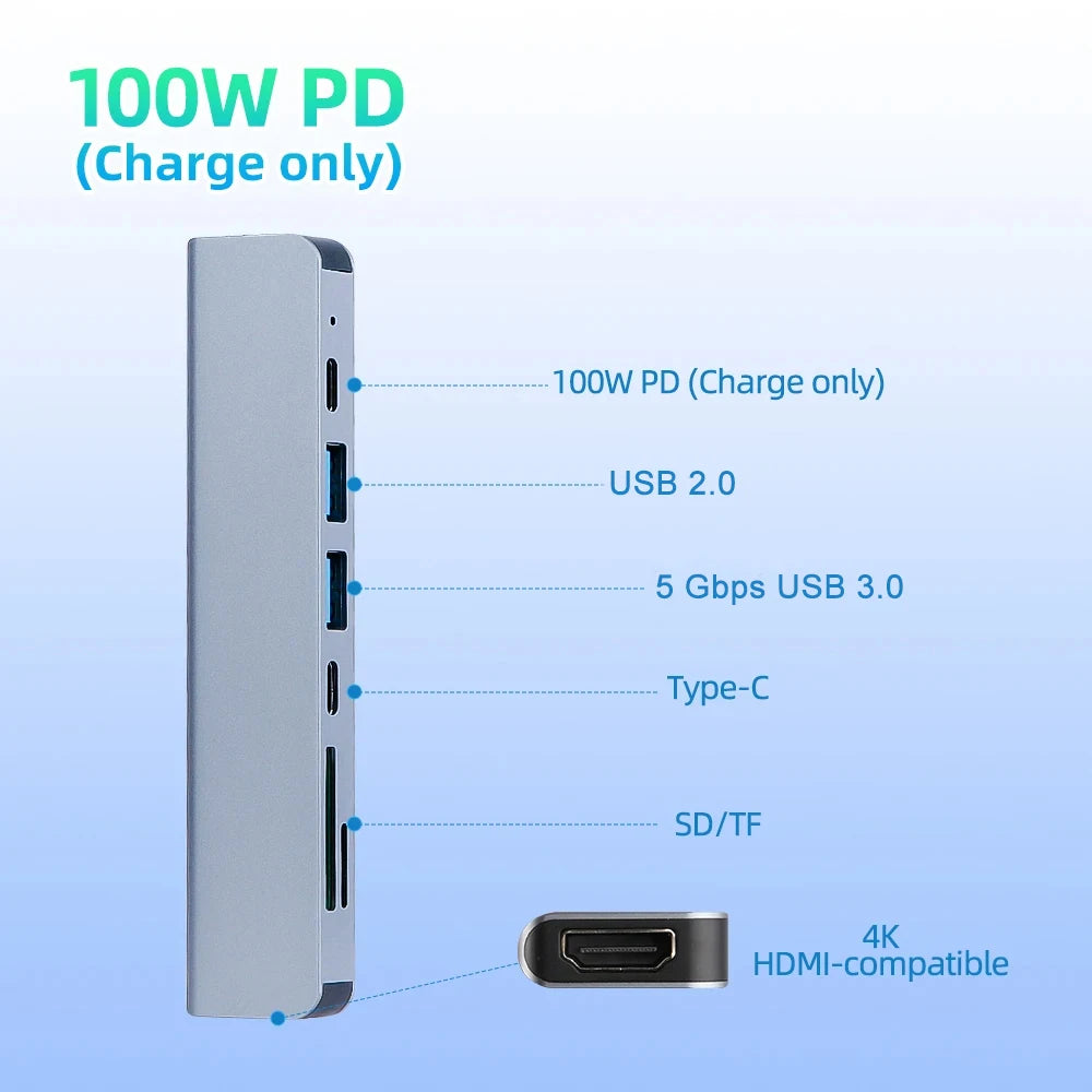 7-In-1 Usb C Docking Station 4k 30hz Type C To Hdmi-Compatible Adapter Usb 3.0 Hub Pd 100w Converter For Macbook Pro Pc Laptop