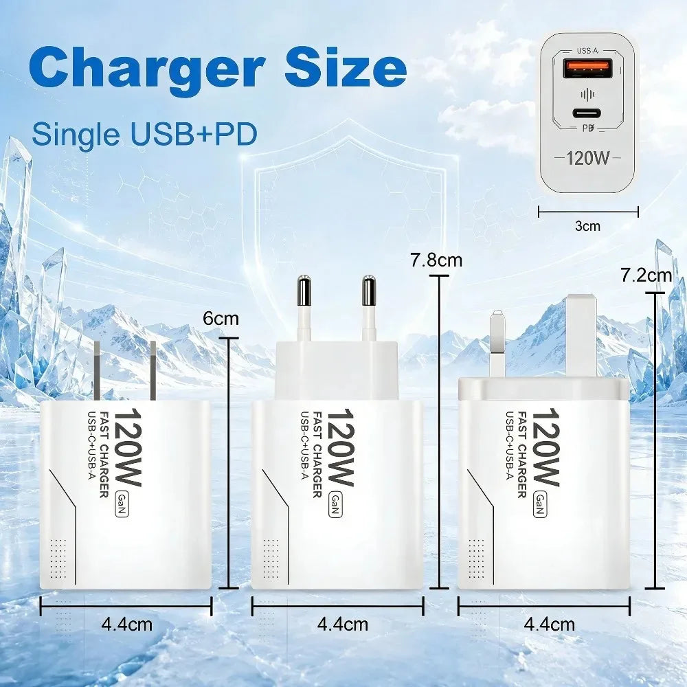 120W GaN USB C Charger 2-Port Fast Charging Phone Charger Power Adapter For iPhone Samsung Xiaomi Type C US Plug Wall Charger