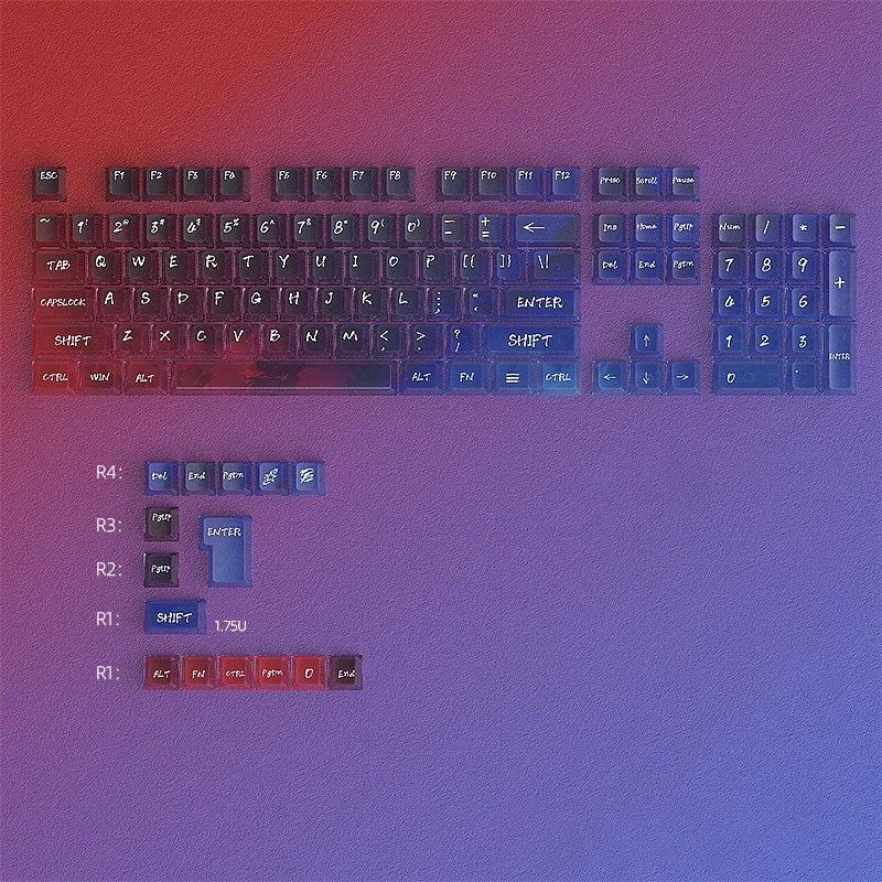 Rainbow Shine Through PC Keycap Set 119 Keys Cherry Profile for RGB MX Switch Mechanical Keyboard