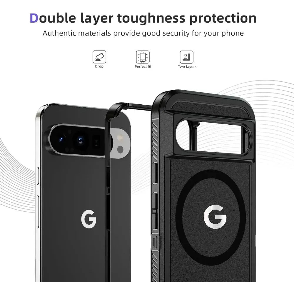 Heavy Armor Magnetic Wireless Charging Rugged Case For Google Pixel 10 9 Pro XL 8 A Pro PC+TPU Enhanced Shockproof Buffer Cover