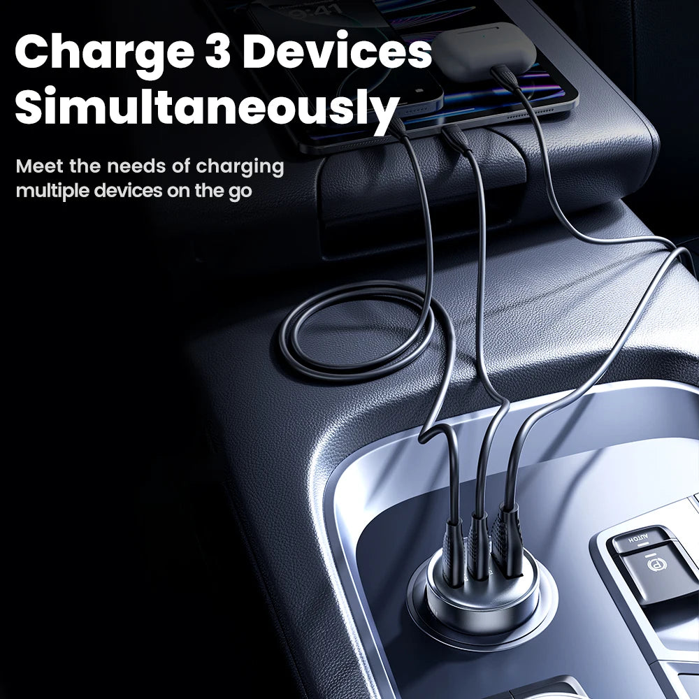 Toocki 65W USB C Car Charger 3 Ports Type C Fast Charge PPS PD3.0 QC Car Phone Charger For iPhone 16 Xiaomi Huawei Samsung
