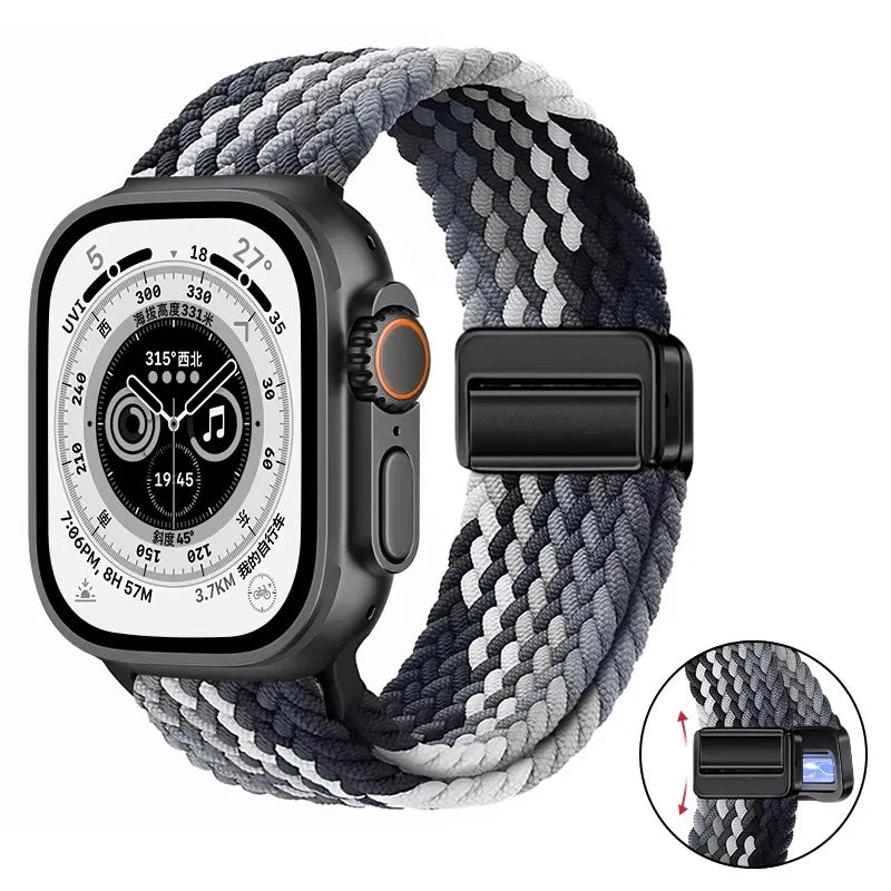 Nylon Braided Loop Band For Apple Watch Ultra 3 2 49mm 11 10 46mm 42mm 9 8 7 45/41mm Magnetic Strap iWatch 6 5 SE 44/40mm Correa