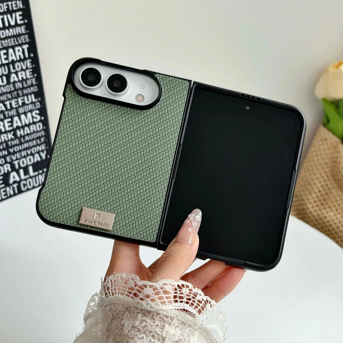 For iPhone Duo Fold Phone Case Crossbody Lanyard Solid Color Woven Case Shockproof Anti Scratch for iPhone Duo Protective Cover